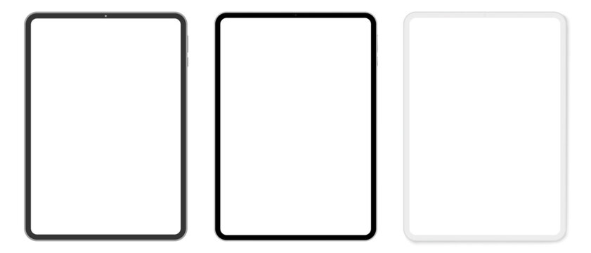 Modern Tablet Mockup With Blank Screen in Realistic, White Clay and Flat Vector Style on Transparent Background. Vector illustration