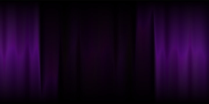 Royal purple velvet curtains background. Closed curtain backdrop for theater stage or cinema, circus. Vector textile room scene screen. Violet fabric drapery wallpaper for award, show, performance