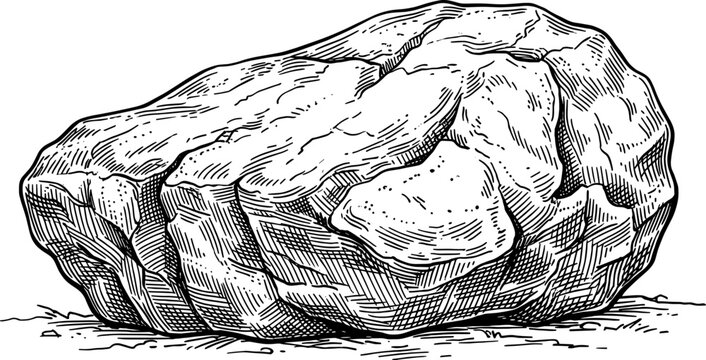 Large smooth river rock boulder engraving illustration