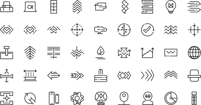 Symbols depicting navigational arrows and abstract interface markers provide guidance for digital application layouts.