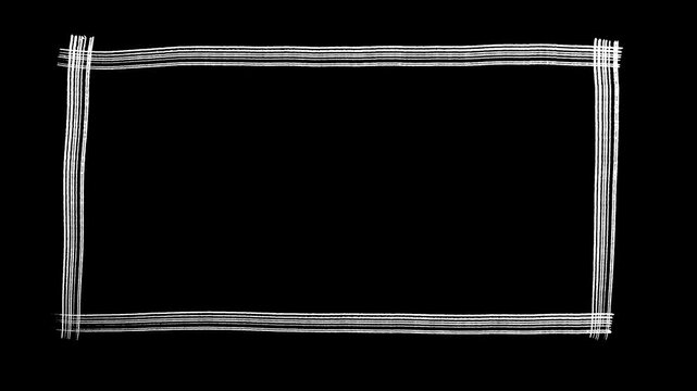Hand drawn white scribble rectangular frame border animation on transparent background