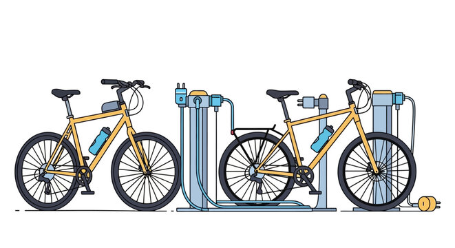 Electric Bicycle Charging Station Illustration - Sustainable Urban Transport and Green Energy Concept Vector Art