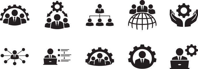Obraz premium Management gear setting icon set vector eps file workflow control business system engineering illustration pack