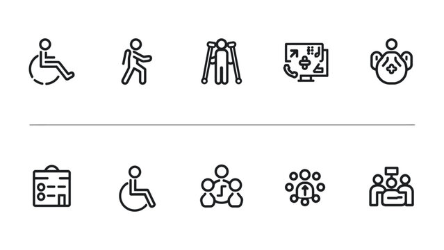 Accessibility Icon Set: This minimalist illustration presents a curated collection of icons related to accessibility, each signifying a unique aspect of inclusivity and accommodation.