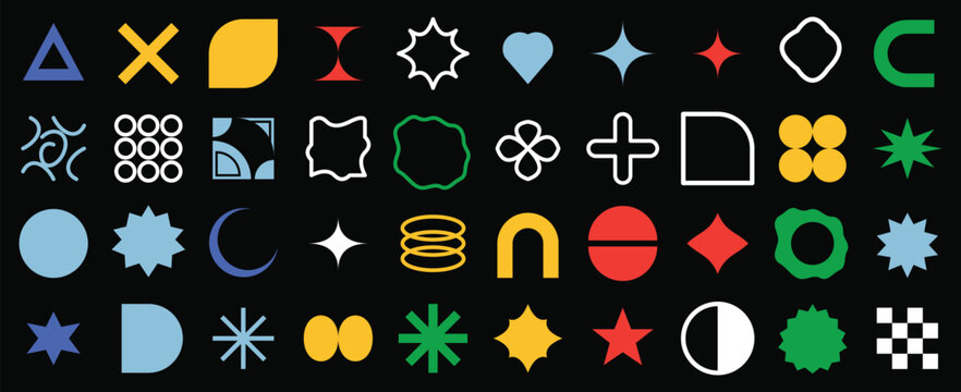 Collection of various colorful geometric shapes and symbols
