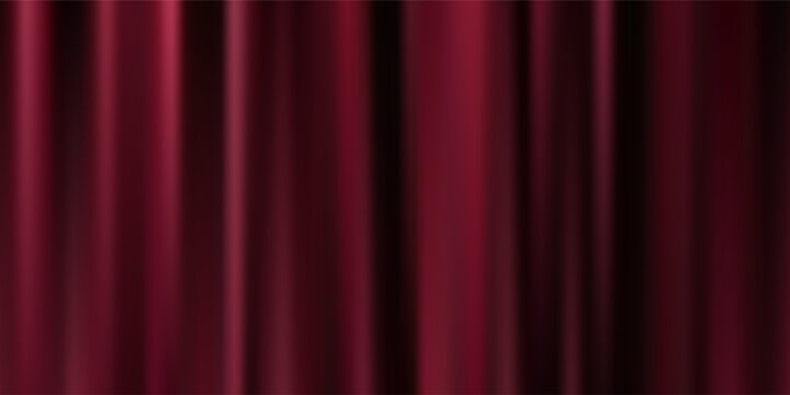 Red velvet curtain background. Closed curtains wallpaper for theater stage or cinema, circus. Red fabric drapery backdrop for award, show, performance. Velvet textile room scene banner concept. Vector