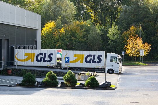White MAN truck of GLS delivery company at depot
