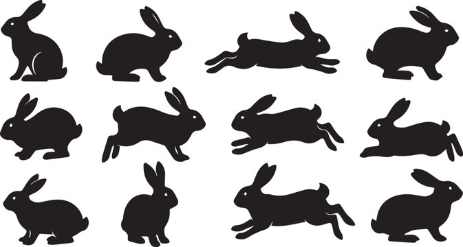 Rabbit silhouettes vector set of rabbit outline animal icons illustration collection