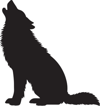 Black wolf silhouette sitting and howling