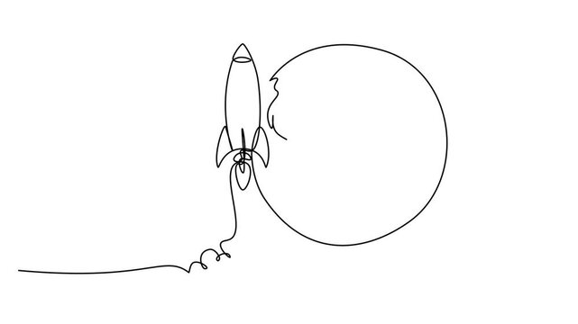 Continuous one line of a rocket merging into globe, symbolizing global startup expansion in editable stroke, style hand drawing vector illustration.