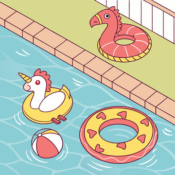 Colorful pool floats with unicorn and horse designs