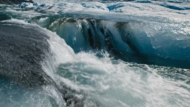 Glacial Meltwater Carves Intricate Channels Through Ice