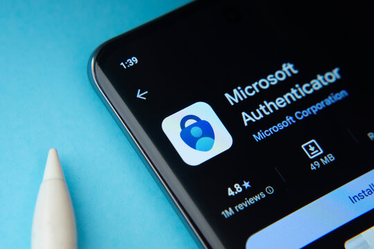 Dhaka, Bangladesh- 09 Mar 2025: Microsoft Authenticator app from Google Playstore is displayed on a smartphone screen.