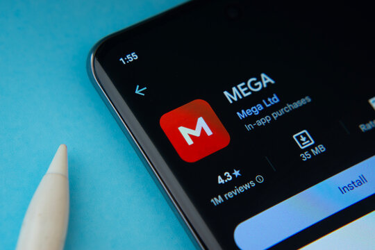 Dhaka, Bangladesh- 09 Mar 2025: MEGA app from Google Playstore is displayed on a smartphone screen.
