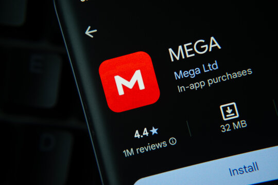 Dhaka, Bangladesh- 27 July 2025: MEGA app from Google Playstore is displayed on a smartphone screen.