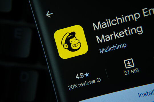 Dhaka, Bangladesh- 27 July 2025: Mailchimp app from Google Playstore is displayed on a smartphone screen.