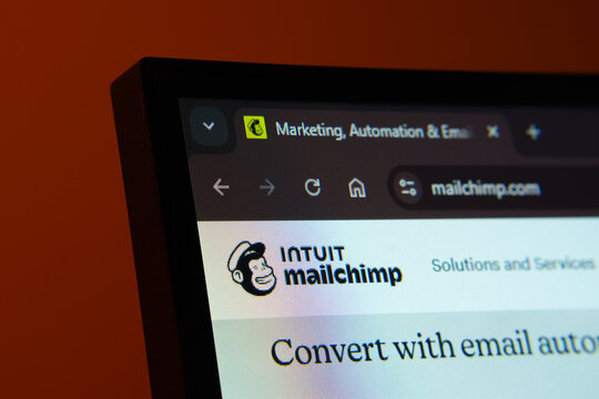 Dhaka, Bangladesh- 02 June 2025: Close-up of a computer screen displaying the Mailchimp web interface in dark mode