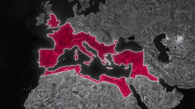 Roman Empire Map Animation 100 AD. Documentary, glowing outline, map animation of the Roman Empire. 4k.