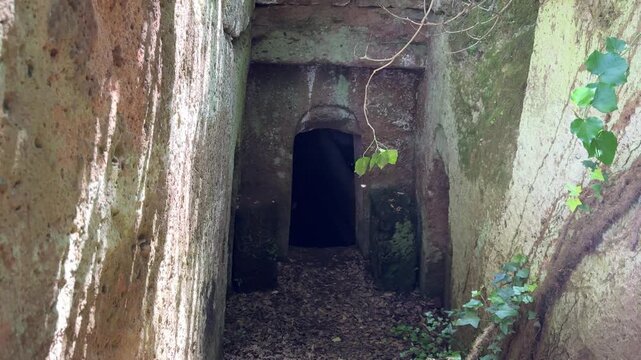 Entrance to an Etruscan Tomb with a Stone Ceiling in Cerveteri