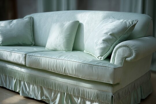 elegant sofa cover in soft pastel mint green with silk finish