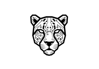 Cybernetic cheetah head icon with digital circuit board patterns © Basar
