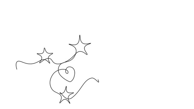 Continuous one line of a star and moon decoration in editable stroke, style hand drawing vector illustration.