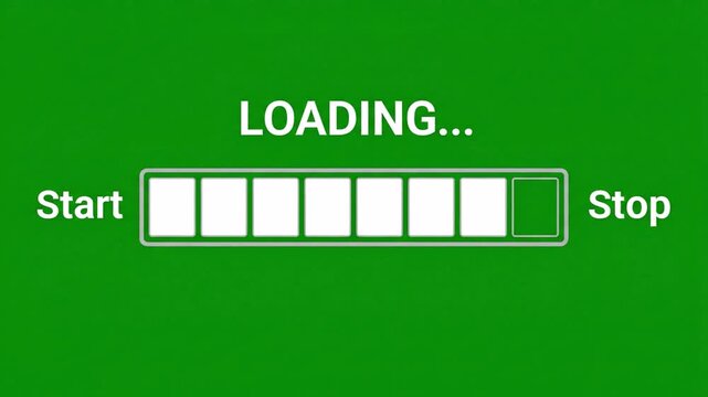 Digital loading bar animation gradually filling up showing progress from start to stop in motion video footage