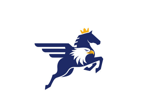 Eagle horse hybrid logo with golden crown and wings