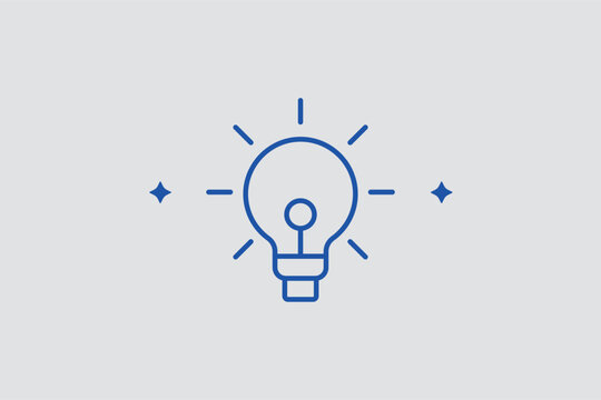 Glowing lightbulb line icon for creative brainstorming and developing innovative marketing concepts. Inspiring vector illustration for copywriting services and design thinking workshop materials.