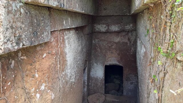 Entrance to an Etruscan Tomb with a Stone Ceiling in Cerveteri