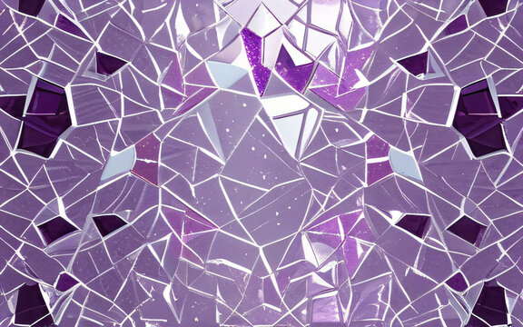 Abstract shattered glass reflection pattern with amethyst purple tones &mdash; cold clarity mineral background