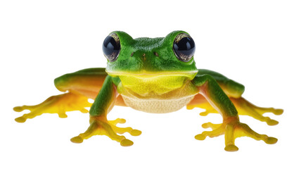 Obraz premium Vibrant Green Glass Frog with Yellow Feet Facing Forward