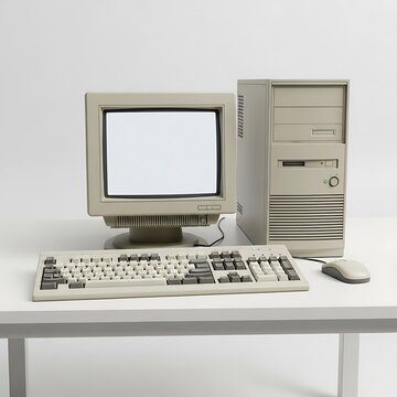 Vintage desktop computer setup with crt monitor and keyboard