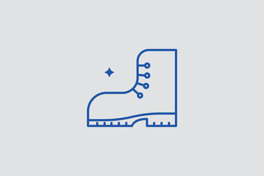 Hiking boot line icon for trekking equipment checklists and footwear durability reviews. Durable vector illustration for outdoor retail store catalogs and mountain trail difficulty guides.