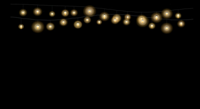 Warm string lights arranged in a festive linear pattern against a dark background.
