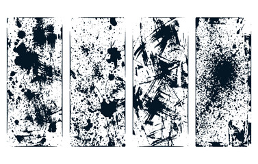 Fototapeta premium Set of four black ink splatters and grunge textures on transparent layer
