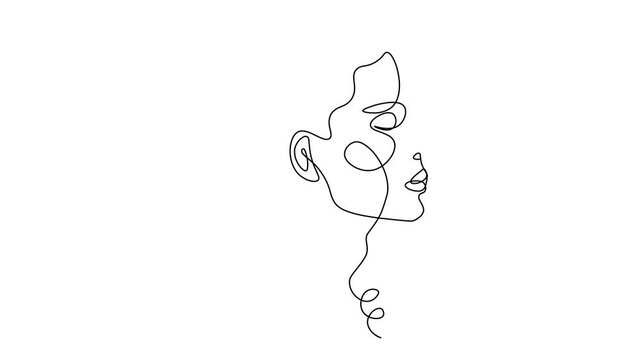 Continuous one line of a woman's face in editable stroke, style hand drawing vector illustration.