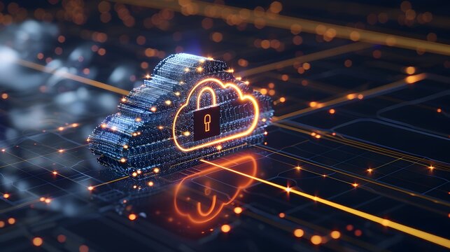 Secure cloud computing concept with digital padlock and encrypted data network technology