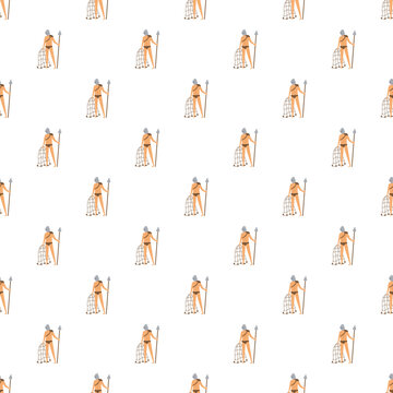 Roman retiarius gladiators standing with their weapons creating a seamless pattern
