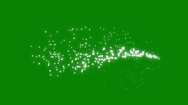 Twinkling glitter stars line the trail with sparkling magic dust, glowing shimmer particles, fairy star burst motion, elegant shine animation on a green screen background, seamless 4k visual effect