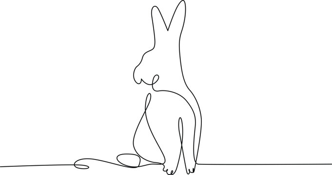Simple line drawing of sitting rabbit with tail Vector