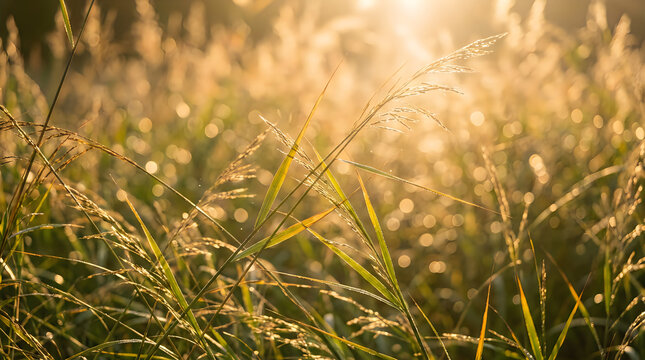 Pixelated image of grass and wheat at sunset