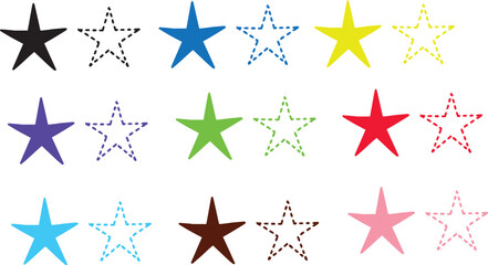 Fototapeta premium Colorful star collection a variety of stars in different hues and styles