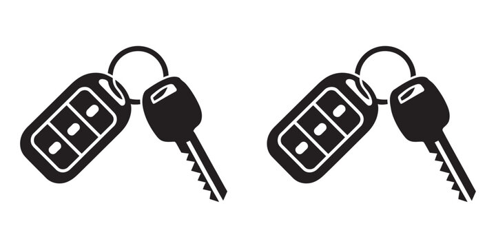 Car key remote fob illustration, modern vehicle access keys silhouette in black, automotive security system concept, smart key technology, lock unlock control symbol, vector design.