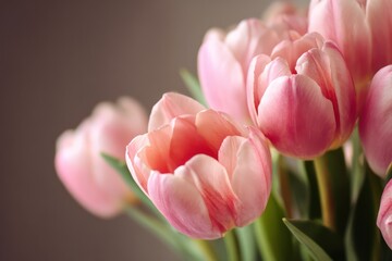 Fototapeta premium Blooming pink tulip cluster macro view