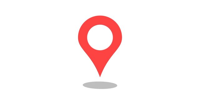 Red map pointer with shadow animation isolated on white background 