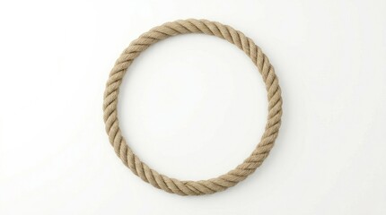 A thick, natural rope forms a perfect circle against a white and black background. The rope has a textured appearance, showcasing its woven construction. © Sim