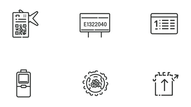 Modern Communication Icons: A set of contemporary icons, including a QR code reader, billboard sign, calendar, mobile phone, world map, and an upward arrow.