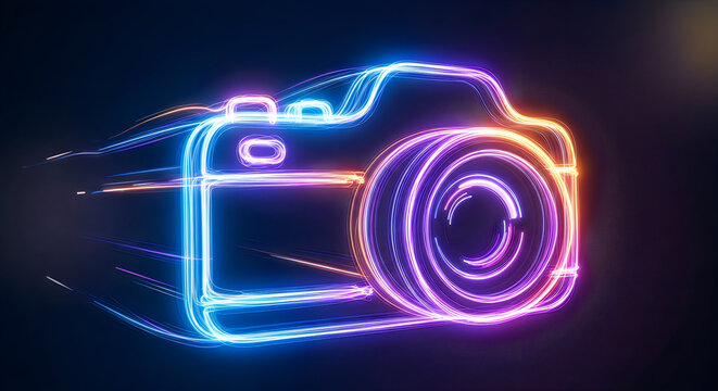 Neon camera a vibrant digital illustration of photography equipment