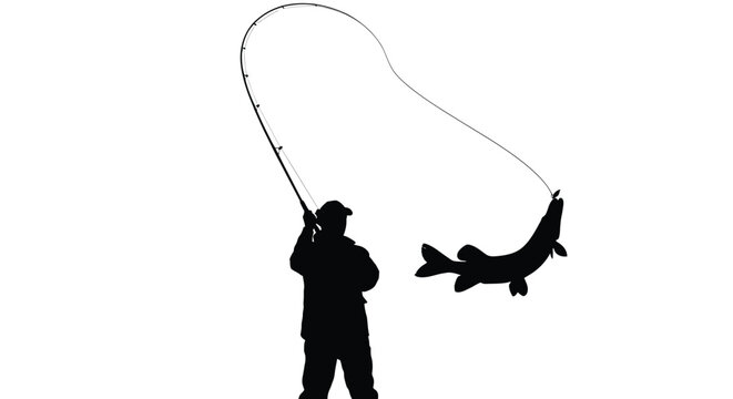 fisherman catching fish silhouette high quality professional detailed modern elegant stylish